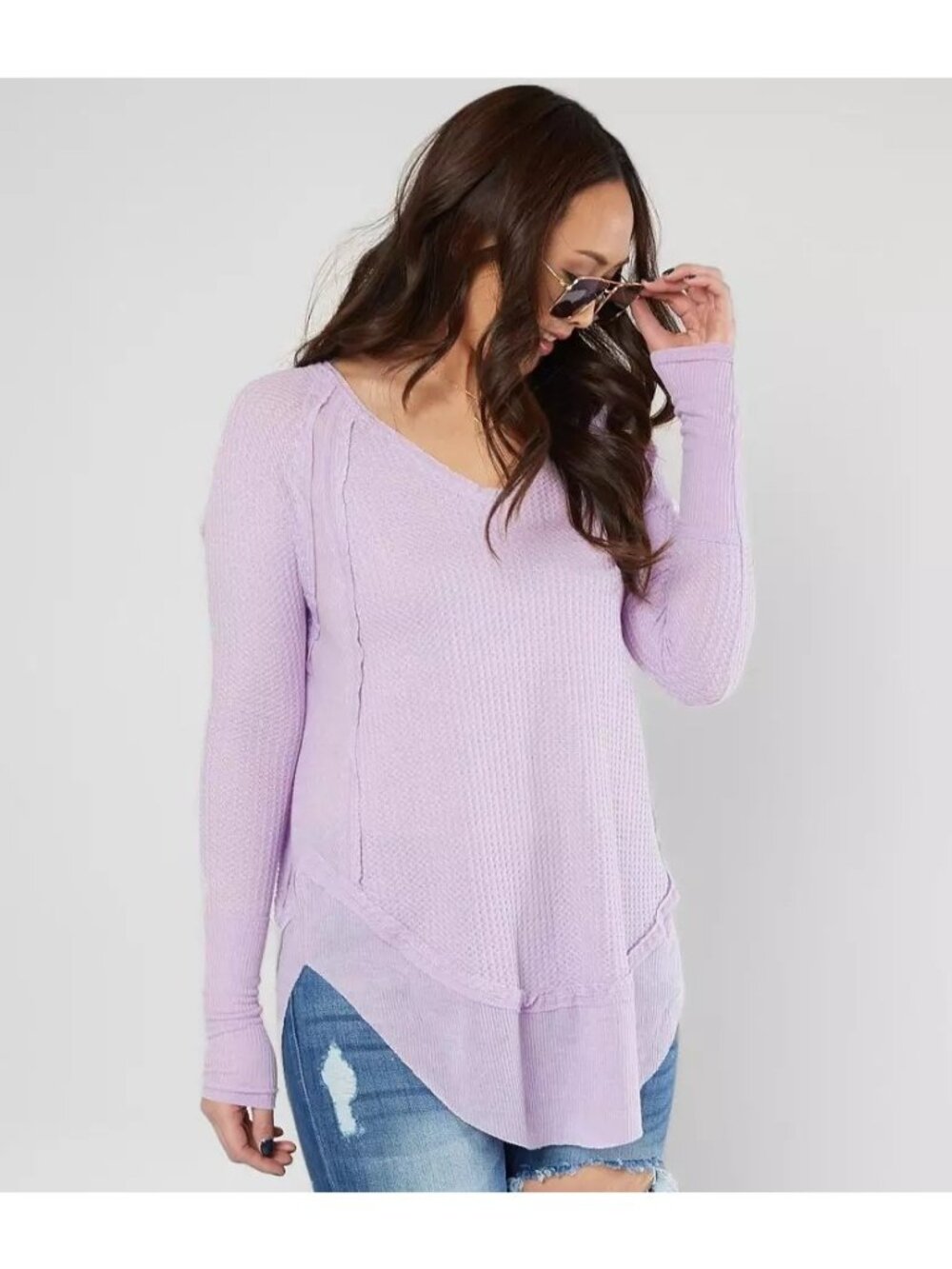 Free People We The Free Catalina Thermal Top XS Long Sleeve Lilac Pastel Cozy